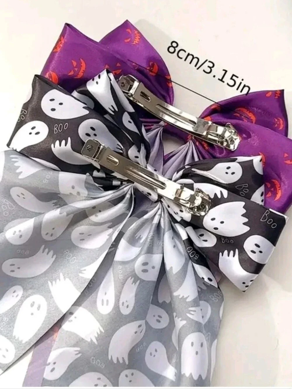 Ghost Print Halloween Hair Bow - Black and White